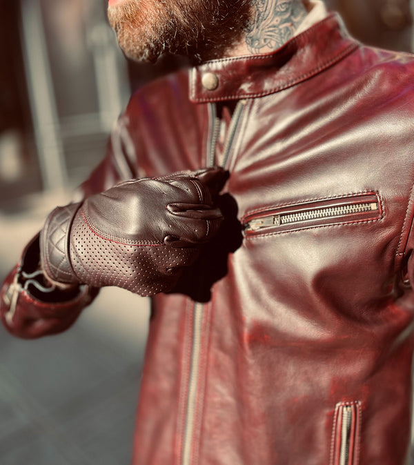 gants de moto vintage en cuir homologués Goldtop - Custom Legend